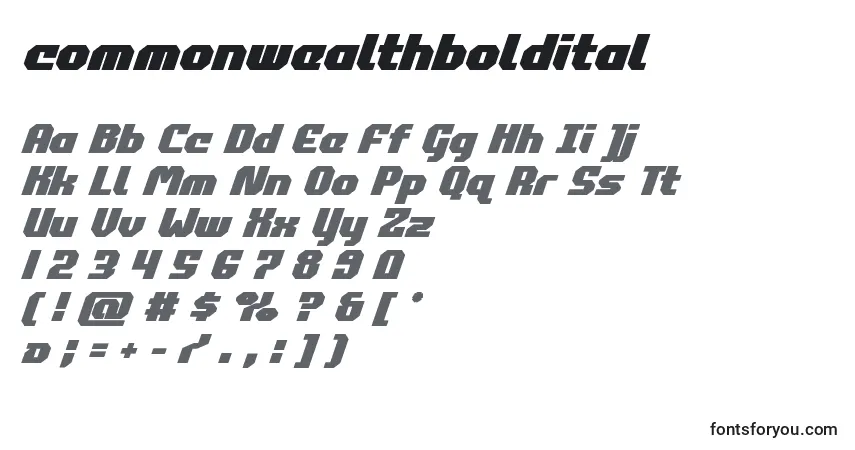 Schriftart Commonwealthboldital (123863) – Alphabet, Zahlen, spezielle Symbole
