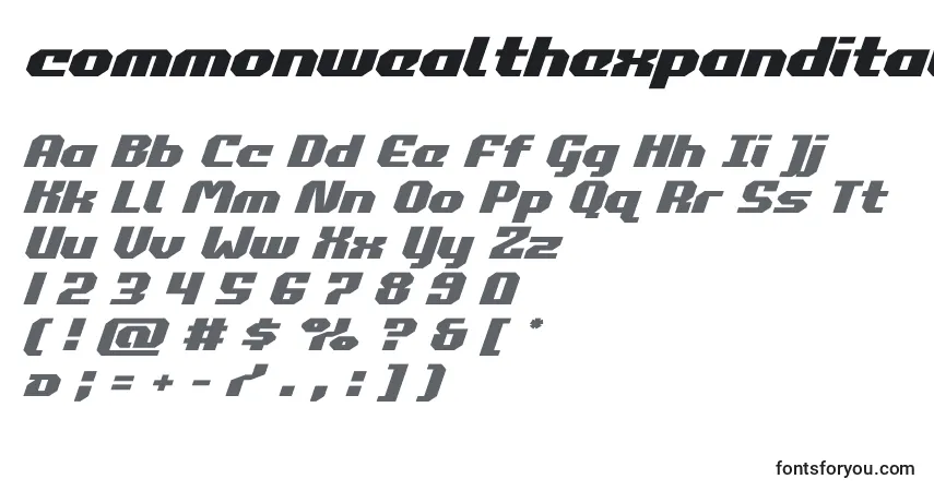 A fonte Commonwealthexpandital – alfabeto, números, caracteres especiais