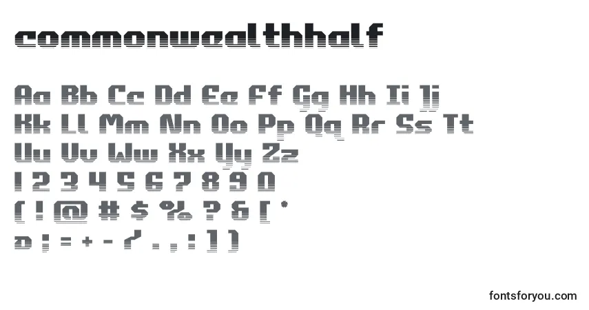 A fonte Commonwealthhalf – alfabeto, números, caracteres especiais