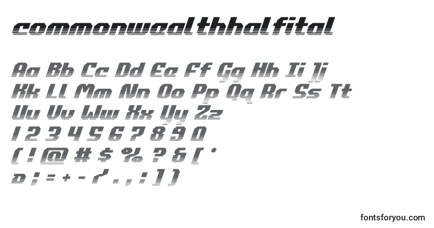 Commonwealthhalfital-fontti – aakkoset, numerot, erikoismerkit