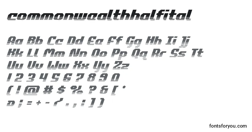 A fonte Commonwealthhalfital (123875) – alfabeto, números, caracteres especiais