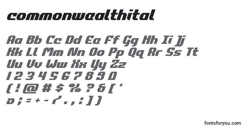 Schriftart Commonwealthital (123877) – Alphabet, Zahlen, spezielle Symbole