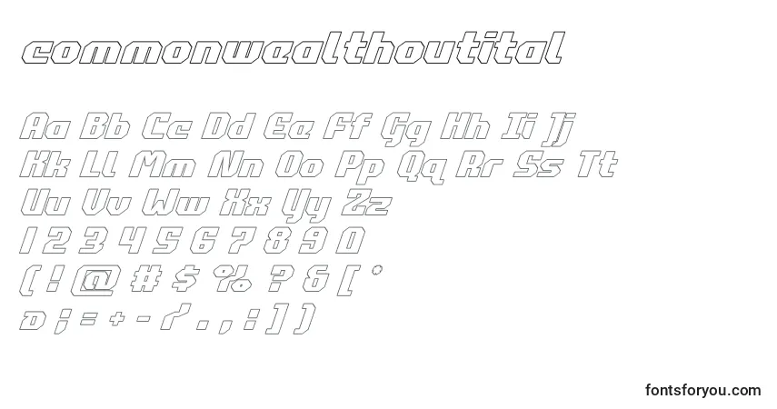 Schriftart Commonwealthoutital – Alphabet, Zahlen, spezielle Symbole