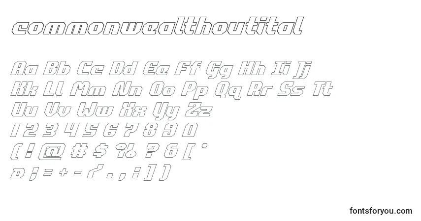 Schriftart Commonwealthoutital (123883) – Alphabet, Zahlen, spezielle Symbole