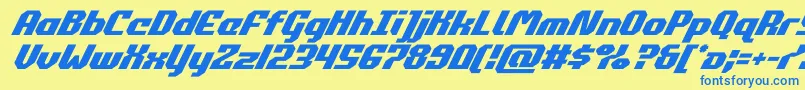 フォントcommonwealthsuperital – 青い文字が黄色の背景にあります。