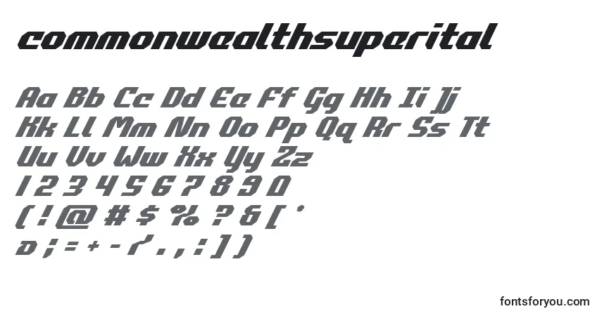 Schriftart Commonwealthsuperital (123887) – Alphabet, Zahlen, spezielle Symbole