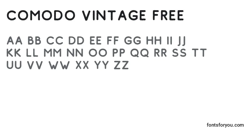 A fonte Comodo Vintage Free – alfabeto, números, caracteres especiais