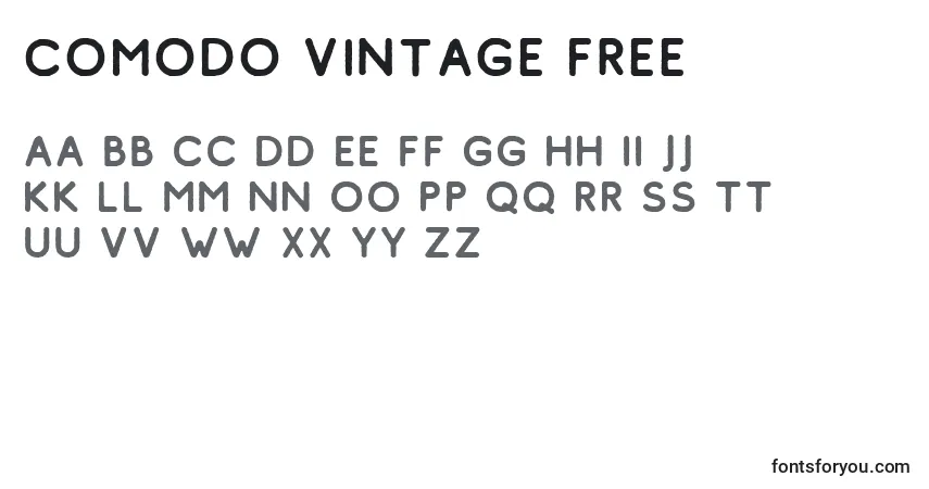 A fonte Comodo Vintage Free (123895) – alfabeto, números, caracteres especiais