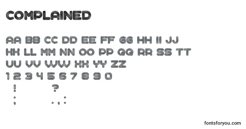 Schriftart Complained – Alphabet, Zahlen, spezielle Symbole