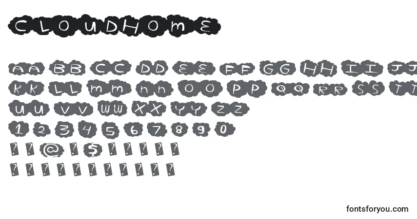 A fonte Cloudhome – alfabeto, números, caracteres especiais