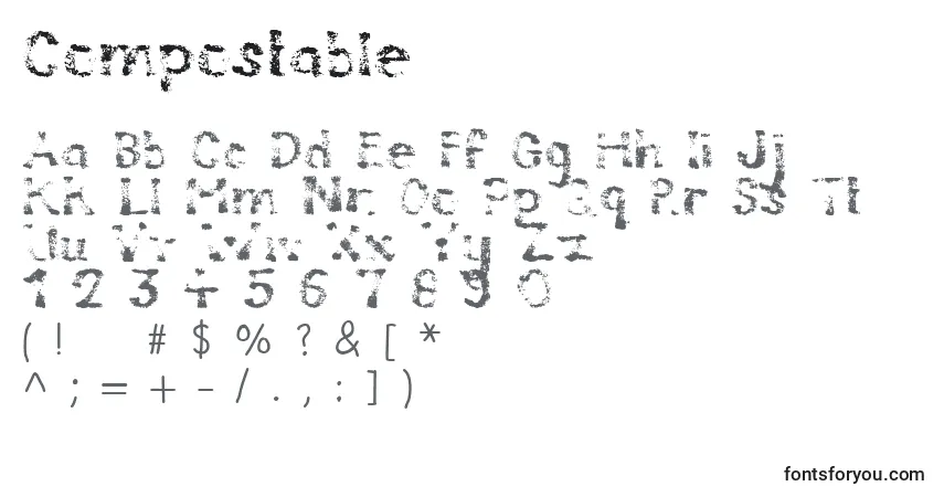 Schriftart Compostable – Alphabet, Zahlen, spezielle Symbole