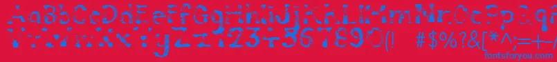 Compostable-Schriftart – Blaue Schriften auf rotem Hintergrund