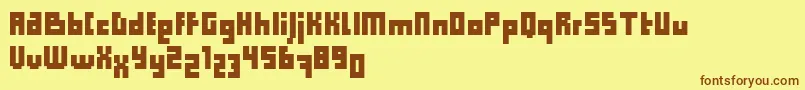 フォントComputer Aid   Condensed   Dker – 茶色の文字が黄色の背景にあります。