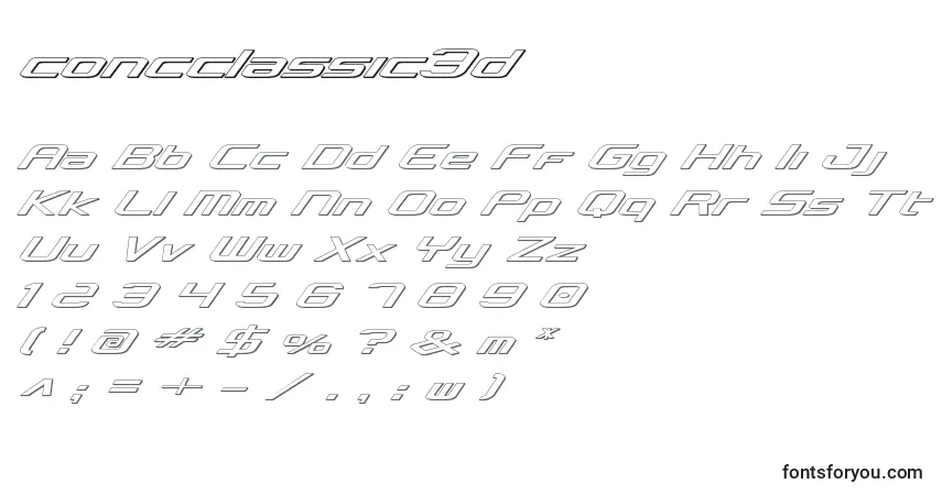 A fonte Concclassic3d – alfabeto, números, caracteres especiais