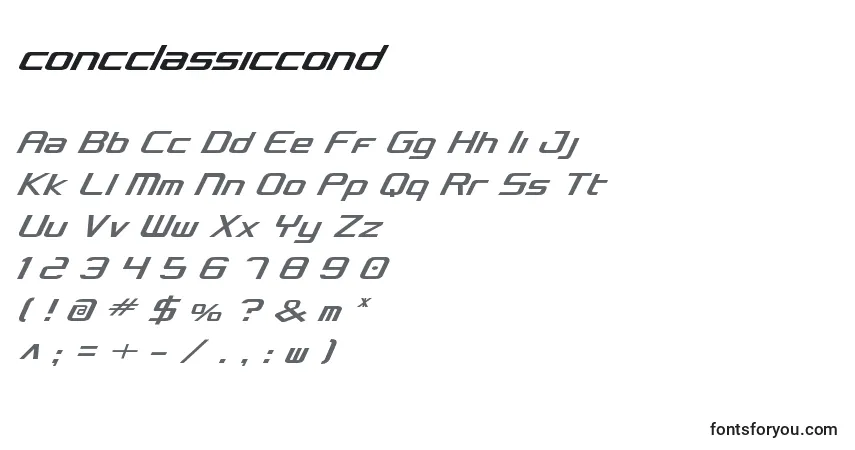 Czcionka Concclassiccond – alfabet, cyfry, specjalne znaki