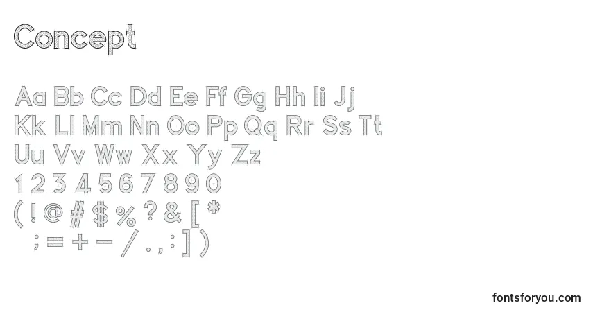 Schriftart Concept – Alphabet, Zahlen, spezielle Symbole