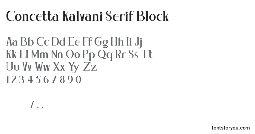 Шрифт Concetta Kalvani Serif Block – алфавит, цифры, специальные символы