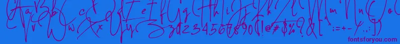 Concetta Kalvani Signature-Schriftart – Violette Schriften auf blauem Hintergrund