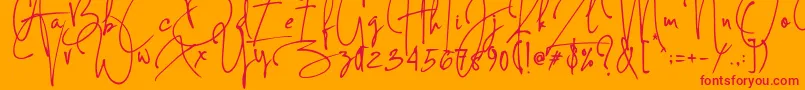 Concetta Kalvani Signature-Schriftart – Rote Schriften auf orangefarbenem Hintergrund