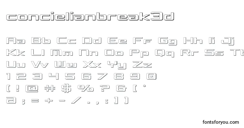 Concielianbreak3d-fontti – aakkoset, numerot, erikoismerkit