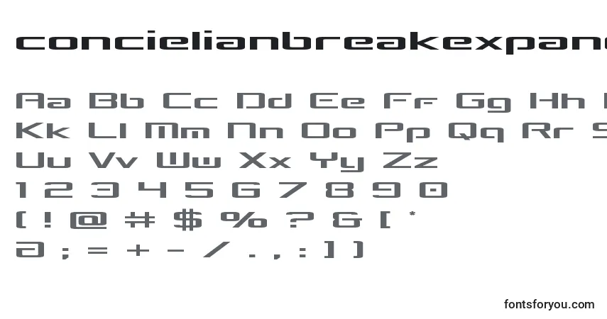 Schriftart Concielianbreakexpand – Alphabet, Zahlen, spezielle Symbole