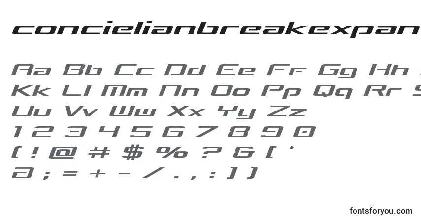 Schriftart Concielianbreakexpandsemital – Alphabet, Zahlen, spezielle Symbole
