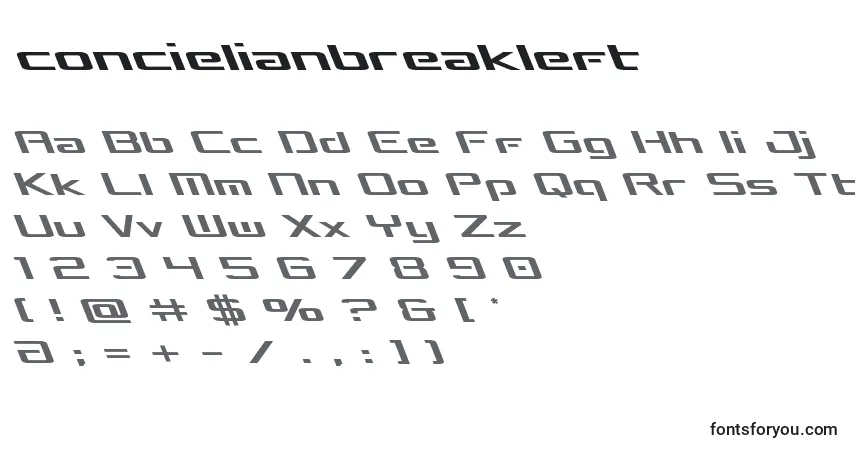 Concielianbreakleft-fontti – aakkoset, numerot, erikoismerkit
