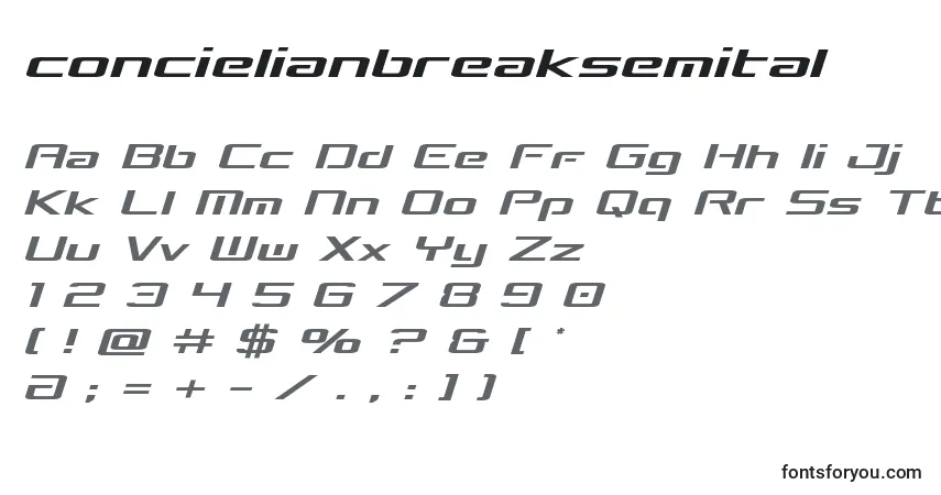 Шрифт Concielianbreaksemital – алфавит, цифры, специальные символы