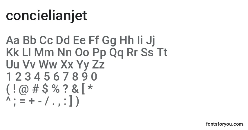A fonte Concielianjet (123933) – alfabeto, números, caracteres especiais