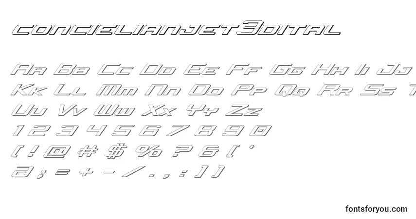 Concielianjet3dital Font – alphabet, numbers, special characters
