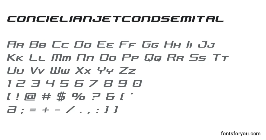 Concielianjetcondsemital Font – alphabet, numbers, special characters