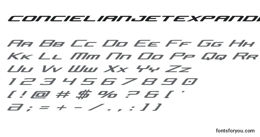 A fonte Concielianjetexpandital – alfabeto, números, caracteres especiais