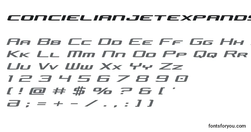 Concielianjetexpandsemital-fontti – aakkoset, numerot, erikoismerkit