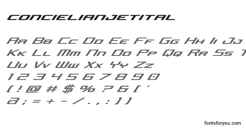 A fonte Concielianjetital – alfabeto, números, caracteres especiais
