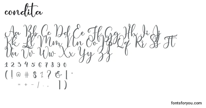 Шрифт Condita (123948) – алфавит, цифры, специальные символы