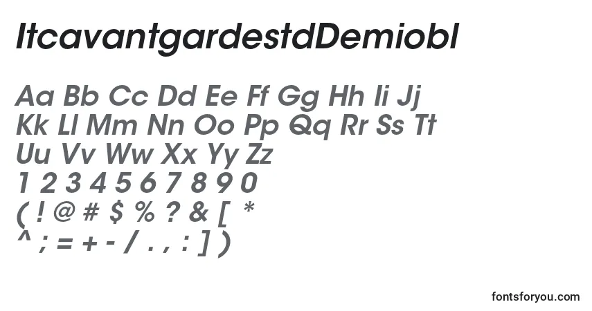 Czcionka ItcavantgardestdDemiobl – alfabet, cyfry, specjalne znaki