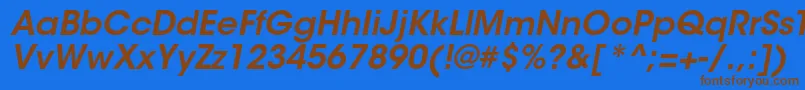 フォントItcavantgardestdDemiobl – 茶色の文字が青い背景にあります。