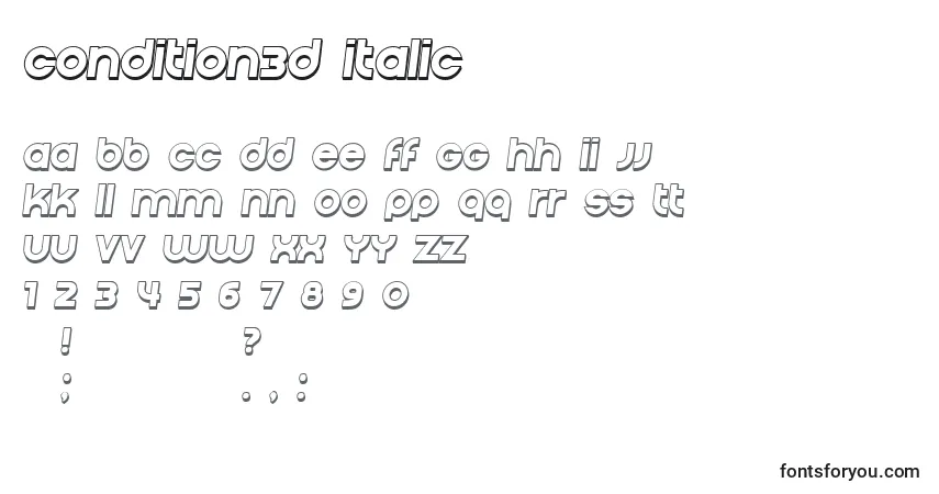 Schriftart Condition3D Italic – Alphabet, Zahlen, spezielle Symbole