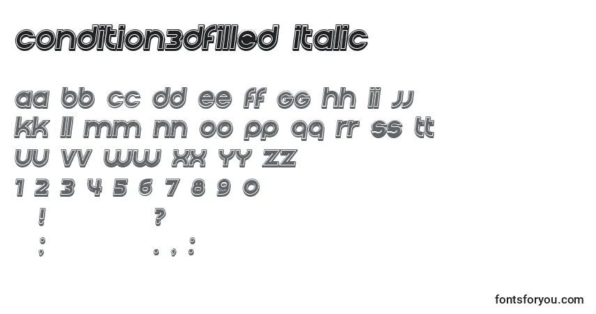 Condition3DFilled Italicフォント–アルファベット、数字、特殊文字
