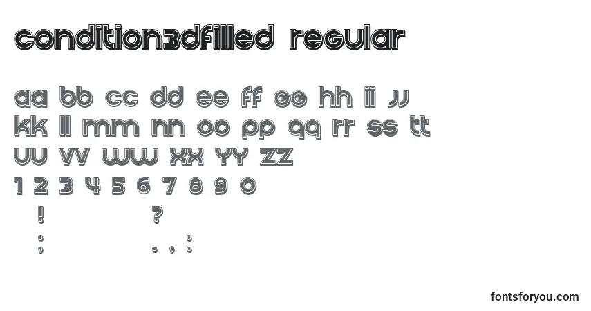 Czcionka Condition3DFilled Regular – alfabet, cyfry, specjalne znaki