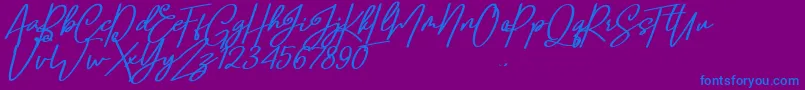 Confidante-Schriftart – Blaue Schriften auf violettem Hintergrund