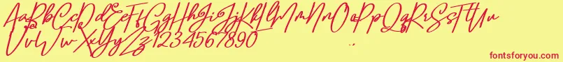 Confidante-Schriftart – Rote Schriften auf gelbem Hintergrund