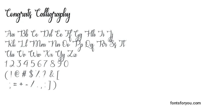 Czcionka Congrats Calligraphy   – alfabet, cyfry, specjalne znaki