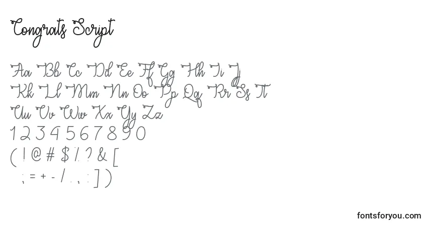 Czcionka Congrats Script   – alfabet, cyfry, specjalne znaki