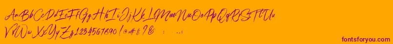 Connoisseurs-Schriftart – Violette Schriften auf orangefarbenem Hintergrund