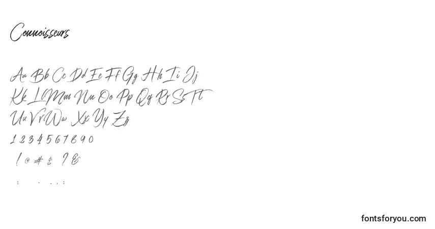 Schriftart Connoisseurs (123969) – Alphabet, Zahlen, spezielle Symbole