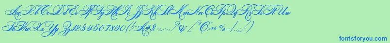 HelenascriptEs-Schriftart – Blaue Schriften auf grünem Hintergrund