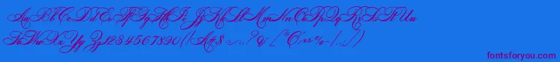 HelenascriptEs-Schriftart – Violette Schriften auf blauem Hintergrund