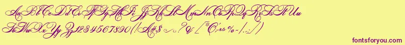 HelenascriptEs-Schriftart – Violette Schriften auf gelbem Hintergrund