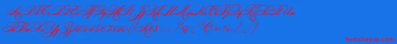 HelenascriptEs-Schriftart – Rote Schriften auf blauem Hintergrund